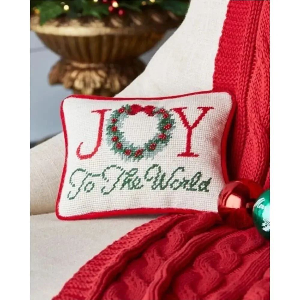 Joy to the World‎ Needlepoint Small Pillow Beaded Wreath Berries Christmas By CF